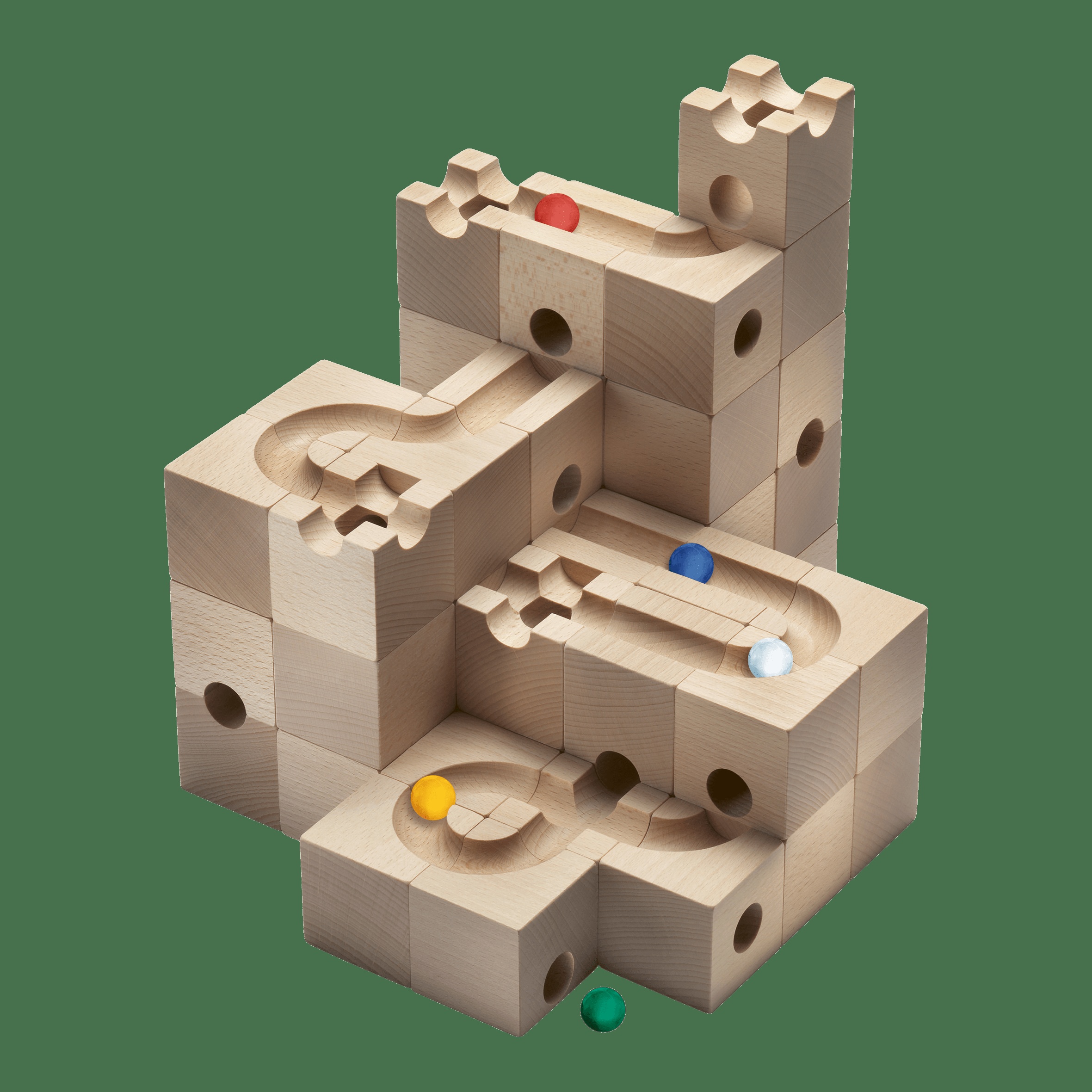 Circuit de billes en bois Cuboro avec billes color&eacute;es