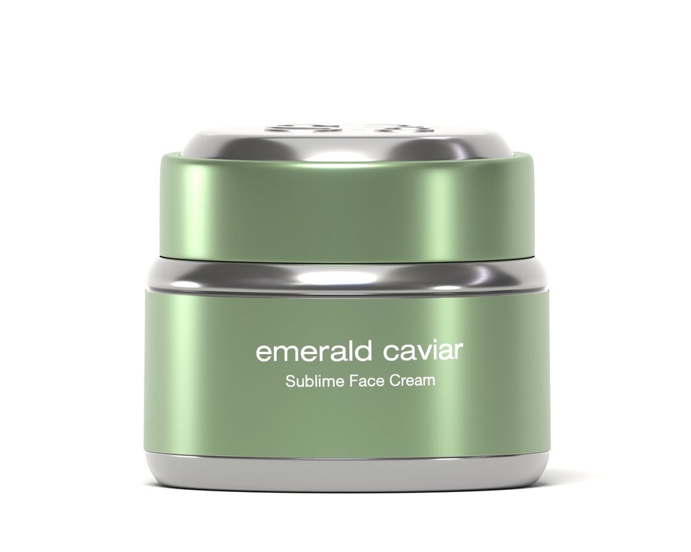 Swiss Prestige emerald caviar Sublime Face Cream jar, Swiss-made luxury skincare